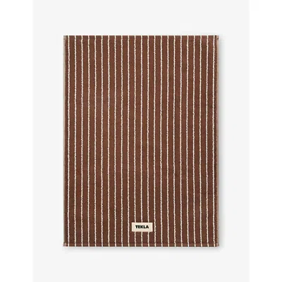 Tekla Rust Stripes Striped Cotton Bath Mat 70cm X 50cm In Brown