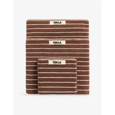 Tekla Striped Cotton Bath Towel 70cm X 140cm In Brown