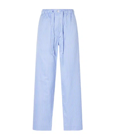 Tekla Sateen Striped Cotton-poplin Pajama Pants In Blue