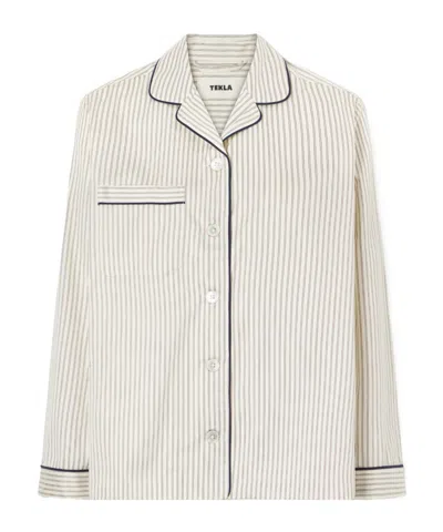 Tekla Sateen Striped Organic Cotton Pajama Shirt In White