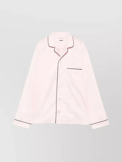 Tekla Satin Nightshirt With Chest Pocket And Contrast Piping In Pink