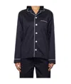 Tekla Navy Sateen Long-sleeved Pyjama Shirt In Black