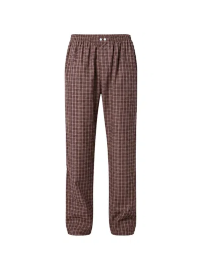 Tekla Serra-colored Cotton Pajama Pants With Check Pattern In Brown