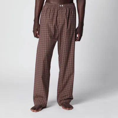 Tekla Serra-colored Cotton Pajama Pants With Check Pattern In Brown