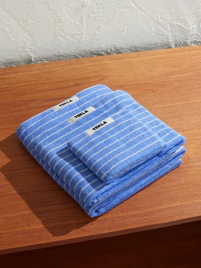 Tekla Striped Organic Cotton Towels In Blue