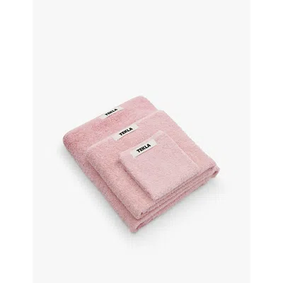 Tekla Shaded Pink Striped Organic-cotton Washcloth 30cm X 30cm In Shaded Pink