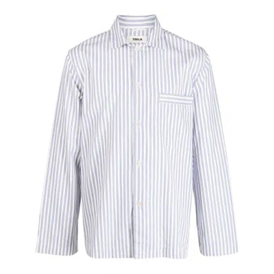 Tekla Long Sleeve Stripe Shirt In White/blue