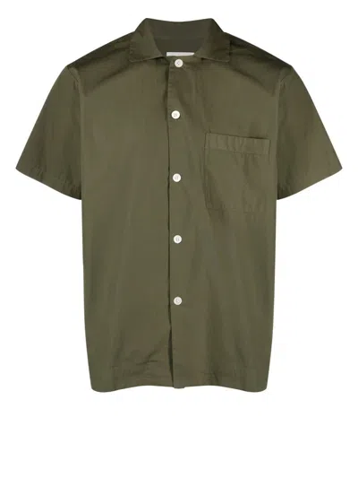 Tekla Short-sleeved Organic Cotton Pyjama Shirt In Green