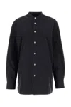 Tekla Side Slits Cotton Sleep Shirt In Black