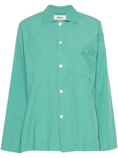 Tekla Spread-collar Cotton Shirt In Green