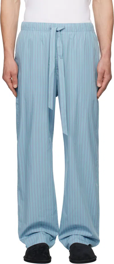 Tekla Ssense Exclusive Blue Auralee Edition Cotton Poplin Pyjama Trousers In Mist Stripes
