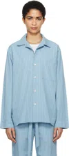 Tekla Ssense Exclusive Blue Auralee Edition Cotton Poplin Pyjama Shirt In Mist Stripes