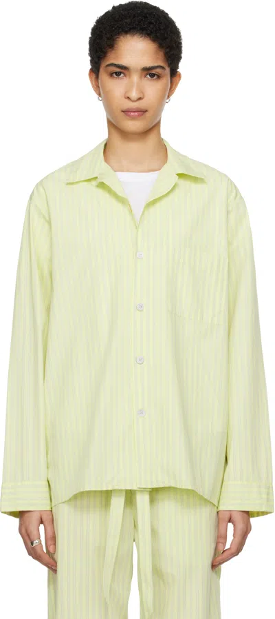 Tekla Ssense Exclusive Green Auralee Edition Cotton Poplin Pyjama Shirt In Light Moss Stripes