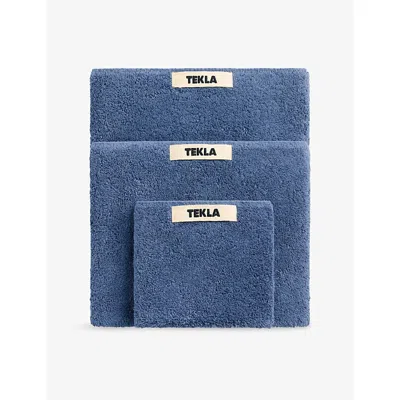 Tekla Bordered Cotton Hand Towel 50cm X 80cm In Blue