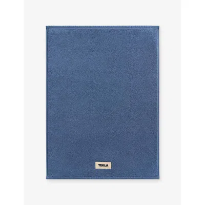 Tekla Striped Cotton Bath Mat 70cm X 50cm In Blue