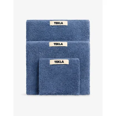 Tekla Striped Cotton Washcloth 30cm X 30cm In Blue