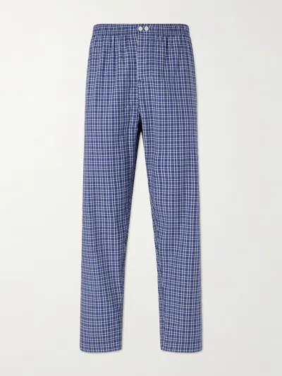 Tekla Straight-leg Checked Organic Cotton-poplin Pyjama Trousers In Blue
