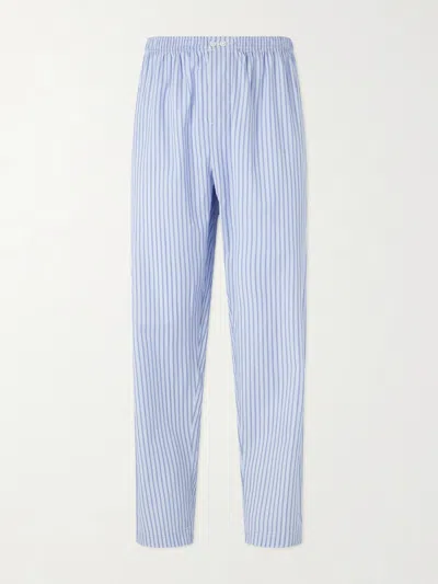 Tekla Straight-leg Striped Organic Cotton Pyjama Trousers In Blue
