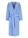 Tekla Striped Cotton Bathrobe Hood In Blue