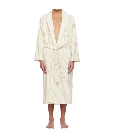 Tekla Striped Bathrobe With Ties In Neutral