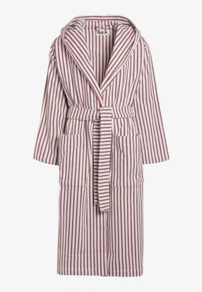 Tekla Striped Belted Bathrobe In Pink