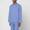 Tekla Camp-collar Striped Organic Cotton-poplin Pyjama Shirt In Blue