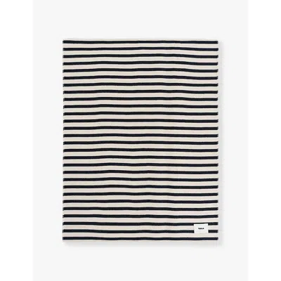 Tekla Magpie Stripes Striped Brushed-texture Lambs Wool Blanket In Black