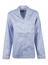 Tekla Striped Button-front Pajama Shirt In Blue