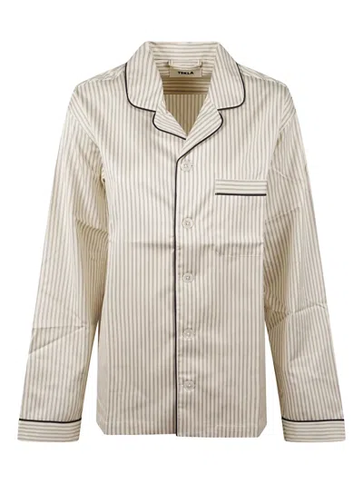 Tekla Striped Chest-pocket Pajama Shirt In Neutral