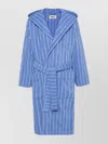 Tekla Striped Cotton Bathrobe Hood In Blue
