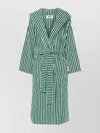 Tekla Striped Cotton Bathrobe With Hood And Pockets In Green