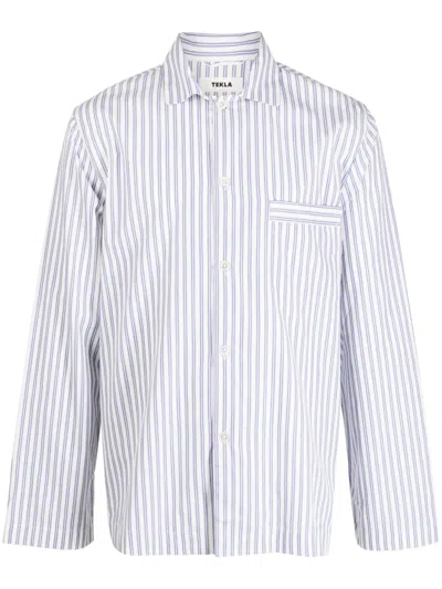 Tekla Striped Cotton Pyjama Shirt In White