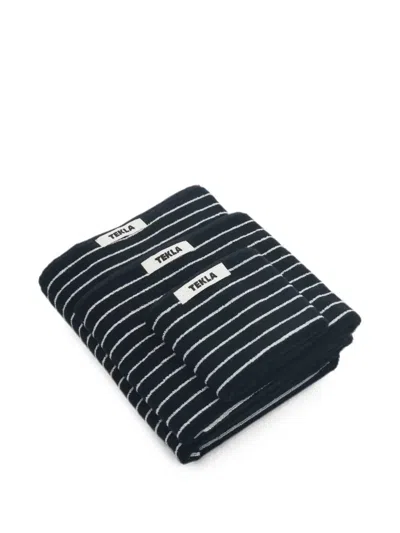 Tekla Striped Cotton Towel In Black