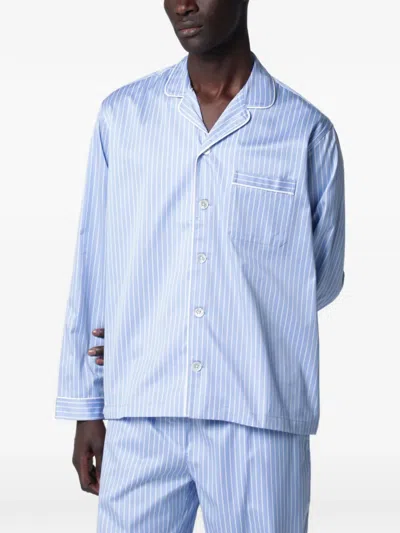 Tekla Striped Cotton-poplin Pajama Shirt In Blue