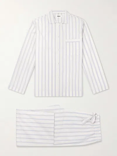 Tekla Striped Cotton-poplin Pyjama Set In Neutral