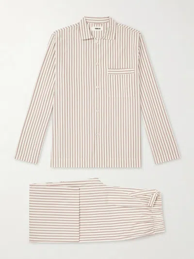 Tekla Striped Cotton-poplin Pyjama Set In Neutral