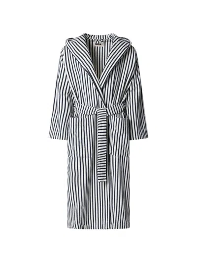 Tekla Striped Hooded Cotton Bathrobe In Blue
