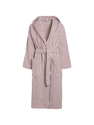 Tekla Striped Hooded Dressing Gown In Red
