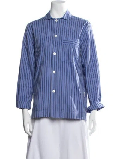 Pre-owned Tekla Striped Long Sleeve Button-up Top In Blue