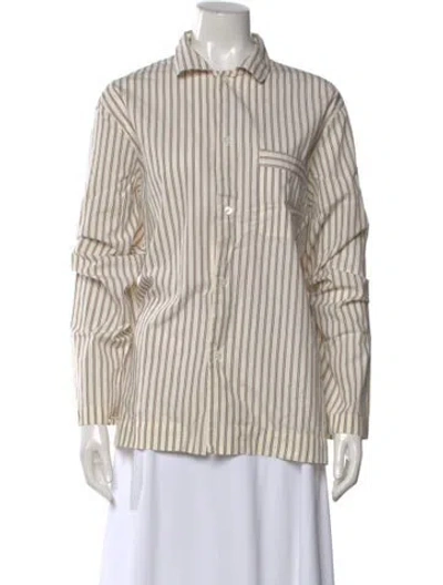 Pre-owned Tekla Striped Long Sleeve Button-up Top In Brown