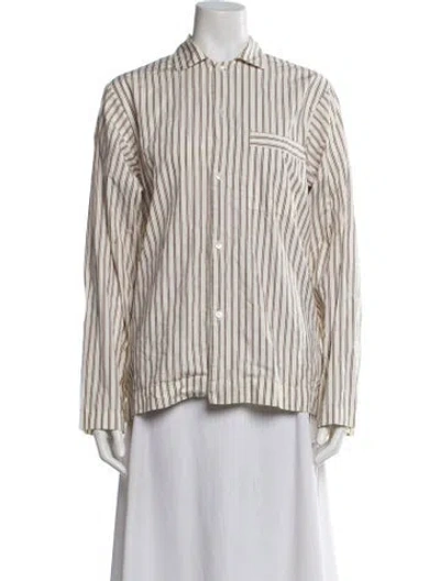 Pre-owned Tekla Striped Long Sleeve Button-up Top In Neutral