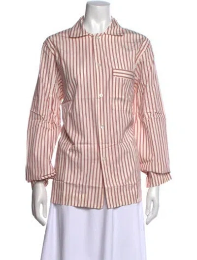 Pre-owned Tekla Striped Long Sleeve Button-up Top W/ Tags In Pink