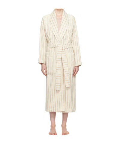 Tekla Striped Long-sleeved Bathrobe In White