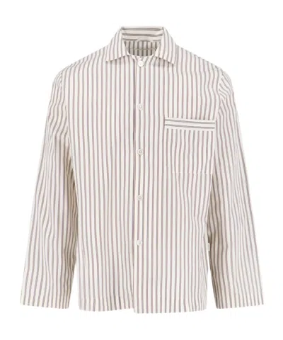 Tekla Striped Organic Cotton Pajama Shirt In White