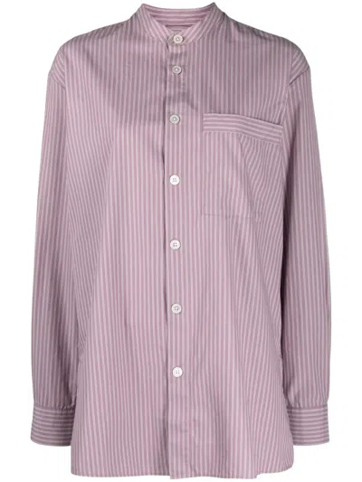 Tekla Striped Organic Cotton Shirt In Purple