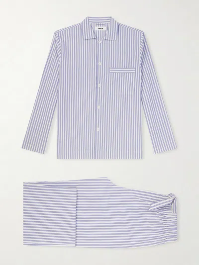 Tekla Striped Organic Cotton-poplin Pyjamas In Gray