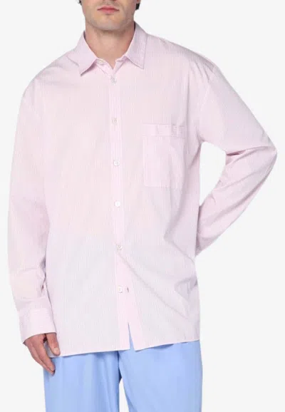 Tekla Striped Pajama Shirt In Pink