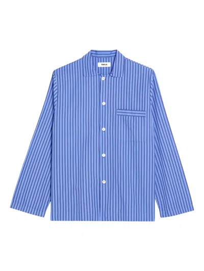 Tekla Striped Pyjama Shirt Chest Pocket In Blue