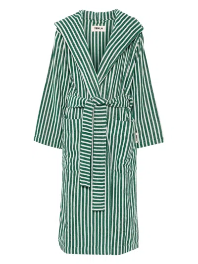 Tekla Striped Robe In Green