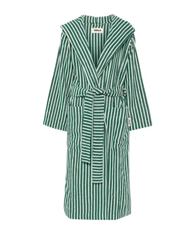 Tekla Striped Robe In Green